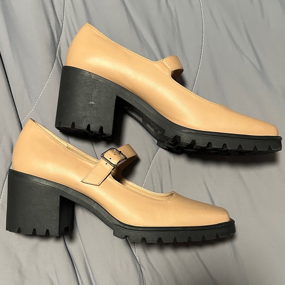 Journee Collection Tan Chunky Mary Jane Heels